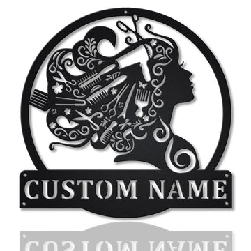Beauty Salon Hair Monogram - Personalized Metal House Sign