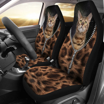 Bengal Cat In The Zipper  - Car Seat Covers