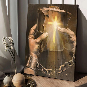 Bible, Jesus hands, Light cross - Matte Canvas