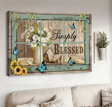 Bible book, Daisy flowers, Sunflower, Simply blessed - Matte Canvas
