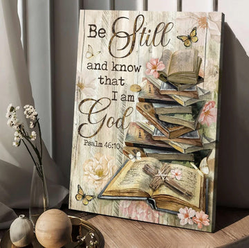 Bible books, Old rugged cross, Camelia flowers, Be still I am God - Matte Canvas