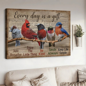Bird painting, Red cardinal, Eastern bluebird, Every day is a gift - Matte Canvas