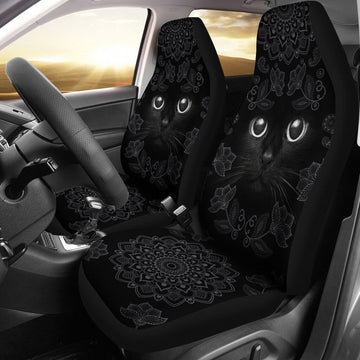Black Cat Face Paisley - Car Seat Covers