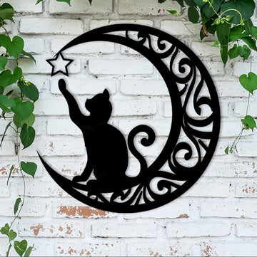 Black Cat Moon -  Metal House Sign