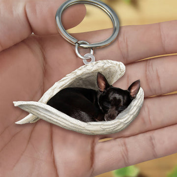 Black Chihuahua Sleeping Angel Acrylic Keychain Dog Sleeping Keychain, Black Chihuahua Lover