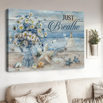 Blue ocean, Pretty daisy vase, Sea turtle, Light house, Just breathe - Matte Canvas
