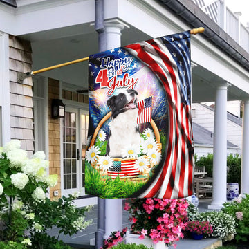 Border Collie Happy 4th Of July Flag - House Flag