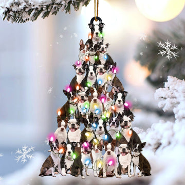 Boston terrier Lovely Tree Christmas 2 sides Ornament