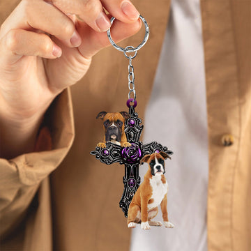 Boxer Pray For God Acrylic Keychain Dog Keychain, Boxer Lover