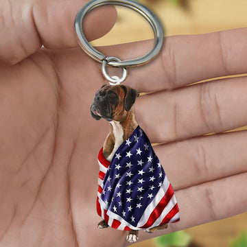 Boxer American Patriot Flag Acrylic Keychain Dog Independence Day Gifts, Boxer Lover, Boxer Gift