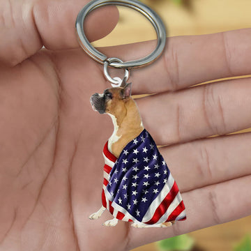 Boxer American Patriot Flag Acrylic Keychain USA Dog Keychain, Boxer Lover, Boxer Gift