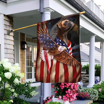 Boxer Dog Wrapped In Glory American Flag - House Flag