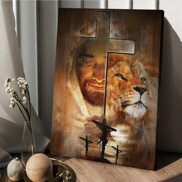 Lion drawing, Jesus, Amazing sunset, Big cross - Matte Canvas