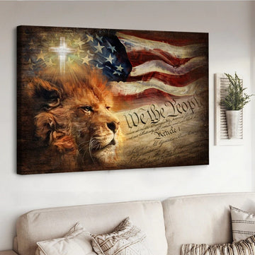 Lion painting, Watercolor American flag, Cross, Independence day - Matte Canvas