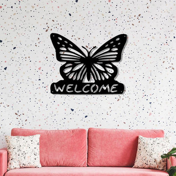 Butterfly Welcome - Cut Metal Sign