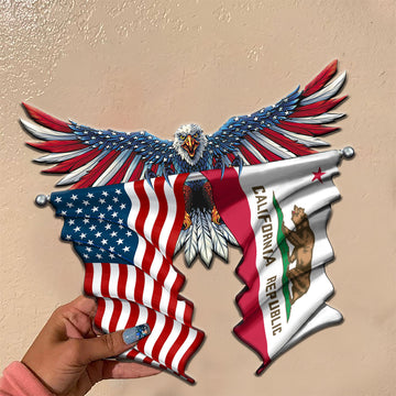 California and United States Eagle Flag Independence day - Cut Metal Sign