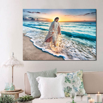 Jesus Christ Walking On The Beach - Matte Canvas