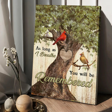 Cardinals drawing, Oak tree, Heart shape, You will be remembered - Matte Canvas