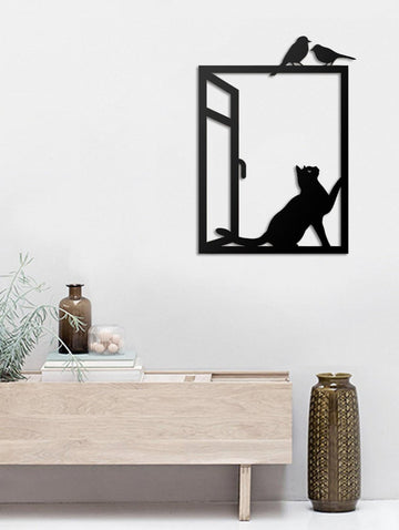 Cat Looking At Birds On Window Cat Lovers | Wall Art Decor - Cut Metal Sign