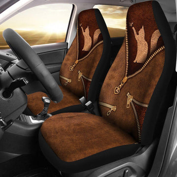 Cat Zipper Leather Fabric - Car Seat Covers