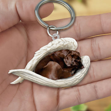 Chocolate Labrador Sleeping Angel Acrylic Keychain Dog Sleeping Keychain, Chocolate Labrador Lover