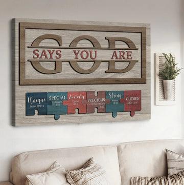 Colorful puzzles God says you are - Matte Canvas