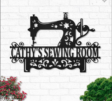 Custom Sewing Room Monogram - Personalized Metal House Sign