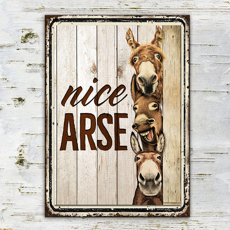 Donkey Nice Arse Wood Pattern Restroom Customized Classic Metal Signs