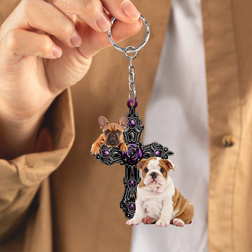 English Bulldog Pray For God Acrylic Keychain Dog Keychain, English Bulldog Lover