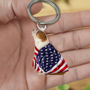 English Bulldog American Patriot Flag Acrylic Keychain, English Bulldog Lover, English Bulldog Gift