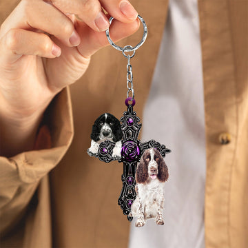 English Springer Spaniel Pray For God Acrylic Keychain Dog Keychain , English Springer Spaniel Lover
