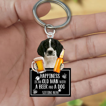 English Springer Spaniel Happiness Is An Old Man With A Beer And A Dog Sitting Near Acrylic Keychain, English Springer Spaniel Lover