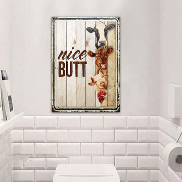 Farm Nice Butt Wood Pattern Restroom Customized Classic Metal Signs