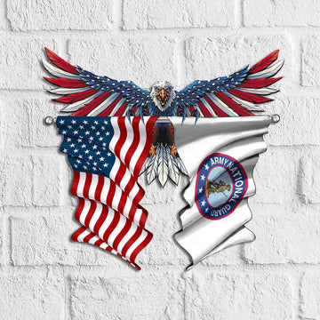 Flag of the United States and Army National Guard Flag Independence Day -  Cut Metal Sign