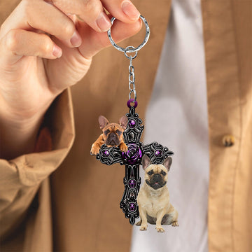French Bulldog Pray For God Acrylic Keychain Best Dog Keychain, French Bulldog Lover