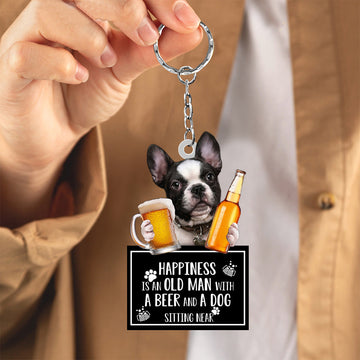 French Bulldog Keychain Dog And Beer Acrylic Keychain, French Bulldog Lover