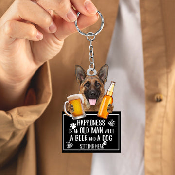 German Shepherd Happiness Is An Old Man With A Beer And A Dog Sitting Near Acrylic Keychain, German Shepherd Lover