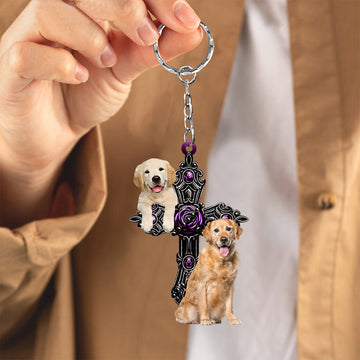 Golden Retriever Pray For God Acrylic Keychain Dog Keychain, Golden Retriever Lover