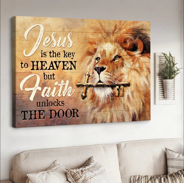 Golden key, Beautiful lion, Jesus is the key to heaven - Matte Canvas