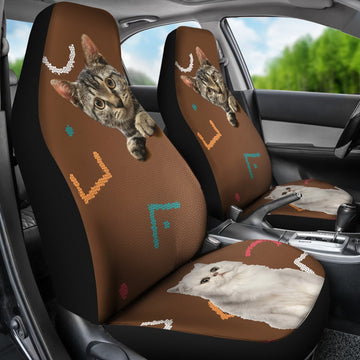 Grey And White Cat - Car Seat Covers