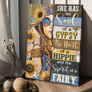 Hippie girl, Hippie style, Sunflower, She has the soul of a gypsy - Matte Canvas
