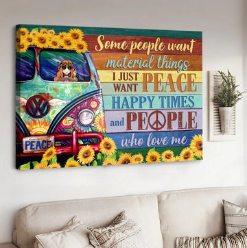Hippie style, Peace and love, Sunflower, I just want peace happy times - Matte Canvas