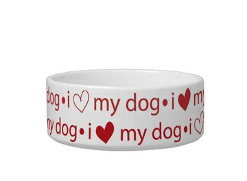 I Love My Dog Red White Heart - Pet Bowl