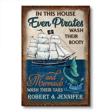 In This House Pirate Mermaid Restroom Wall Art - Personalized Custom Poster