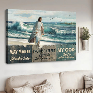 Beach painting Walking with Jesus Way maker Miracle worker - Matte Canvas