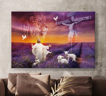 Jesus Cross The Lion of Judah The Lamb of God Lavender field - Matte Canvas
