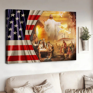 Jesus Christ American flag Birth of Jesus - Matte Canvas