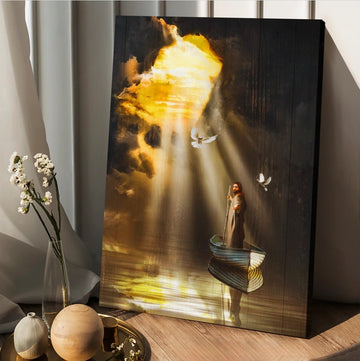 Jesus, boat, Dove, Light from heaven - Matte Canvas