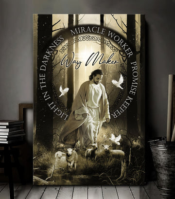 Jesus, Doves, Lambs, Miracle worker, light in the darkness - Matte Canvas