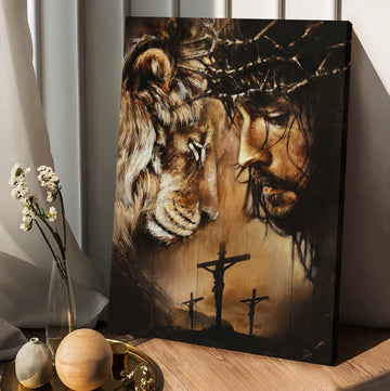 Jesus and Lion face to face - Matte Canvas